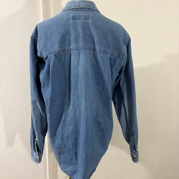 Vintage Chaus Sport Blue Denim Silver Button Down Long Sleeve Women’s M Pockets - Picture 3 of 11